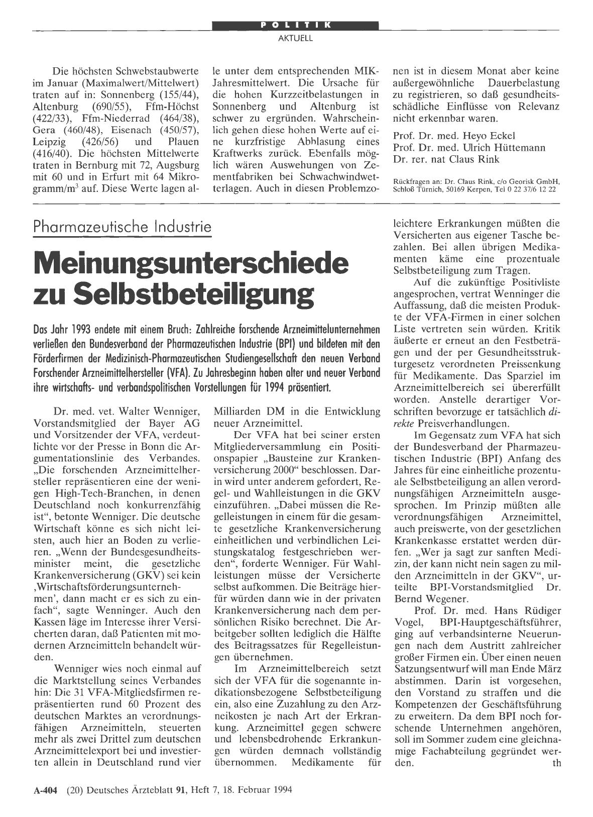 Vorschauseite 1: Pharmazeutische Industrie: Meinungsunterschiede zu Selbstbeteiligung