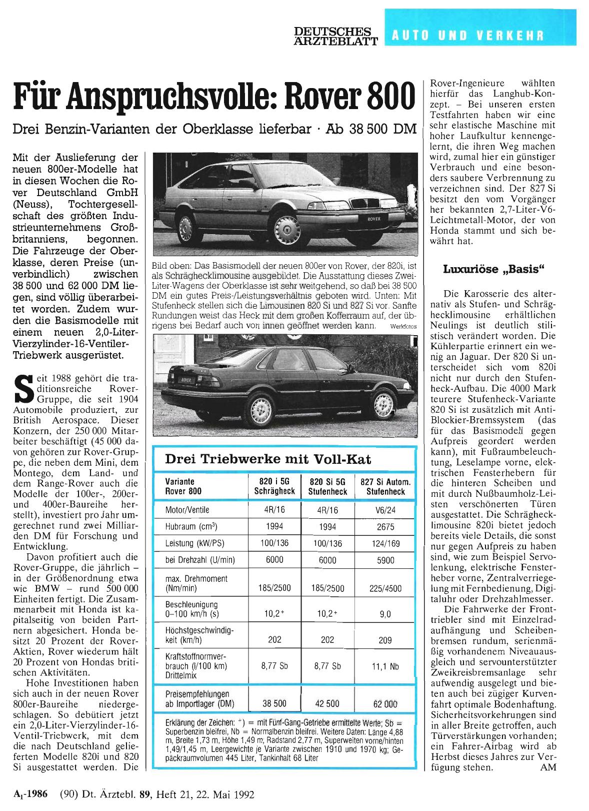 Vorschauseite 1: Für Anspruchsvolle: Rover 800