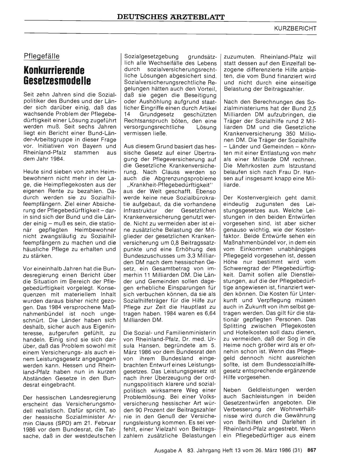 Vorschauseite 1: Pflegefälle: Konkurrierende Gesetzesmodelle