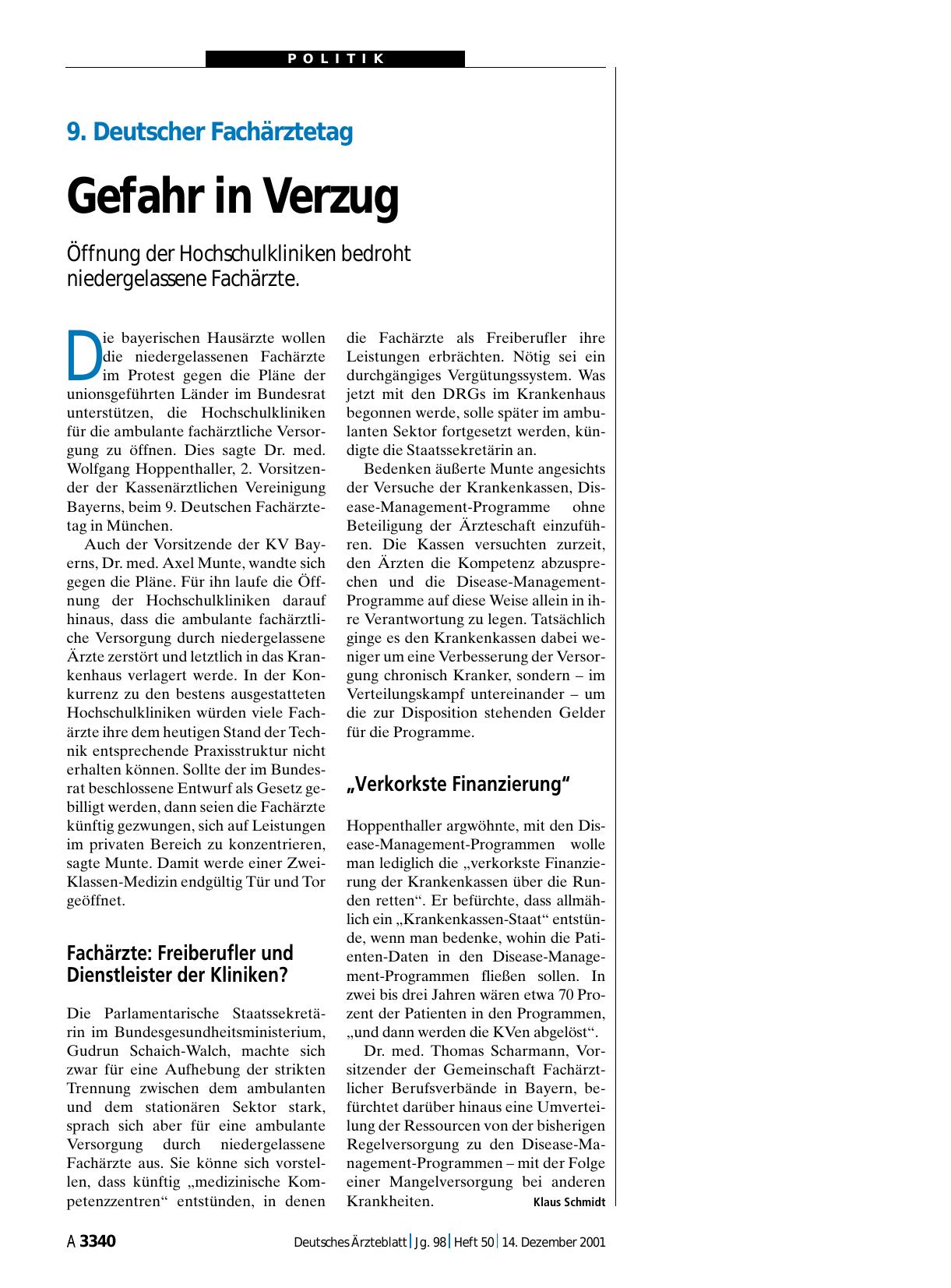 Vorschauseite 1: 9. Deutscher Fachärztetag: Gefahr in Verzug
