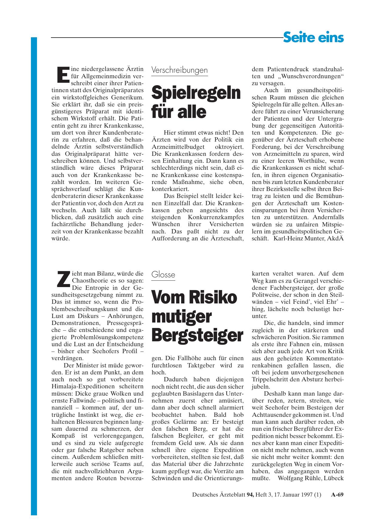 Vorschauseite 1: Glosse: Vom Risiko mutiger Bergsteiger