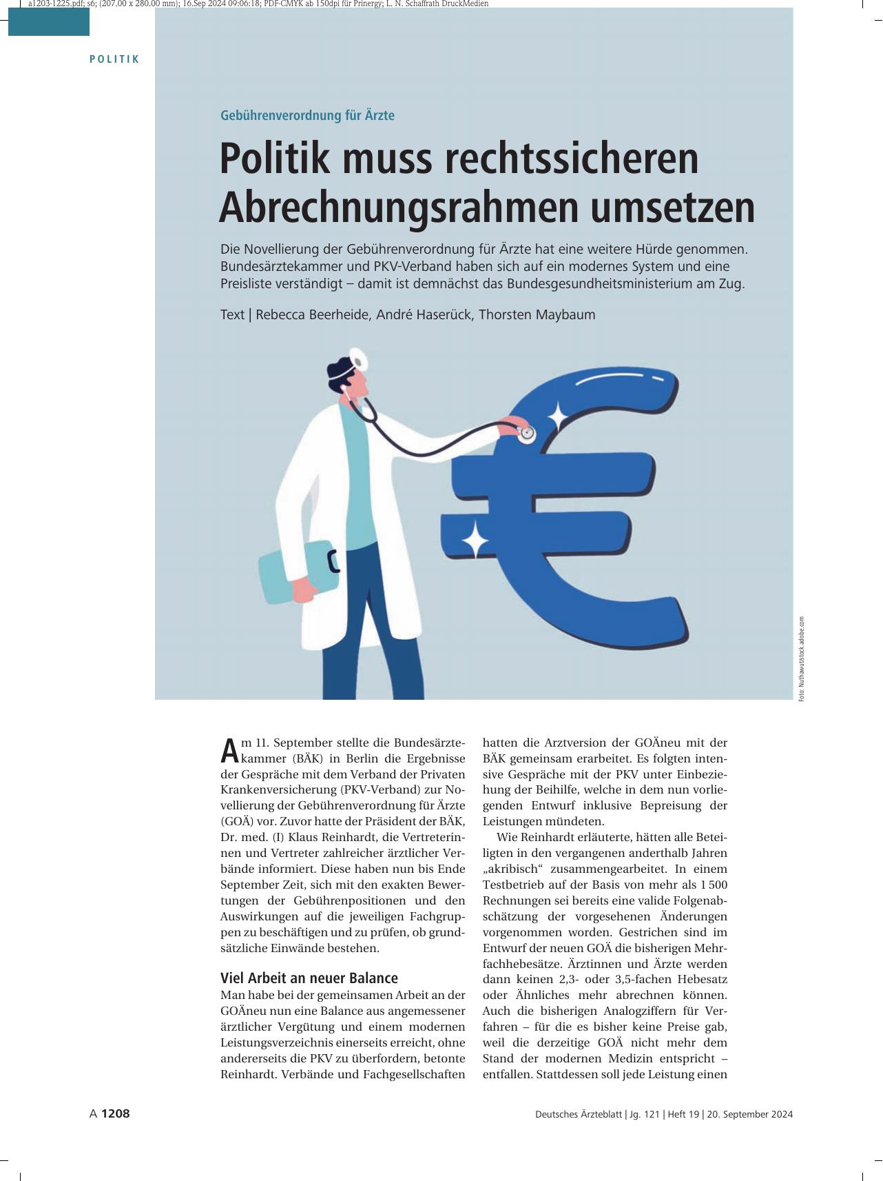 Vorschauseite 1: Gebührenverordnung für Ärzte: Politik muss rechtssicheren Abrechnungsrahmen umsetzen