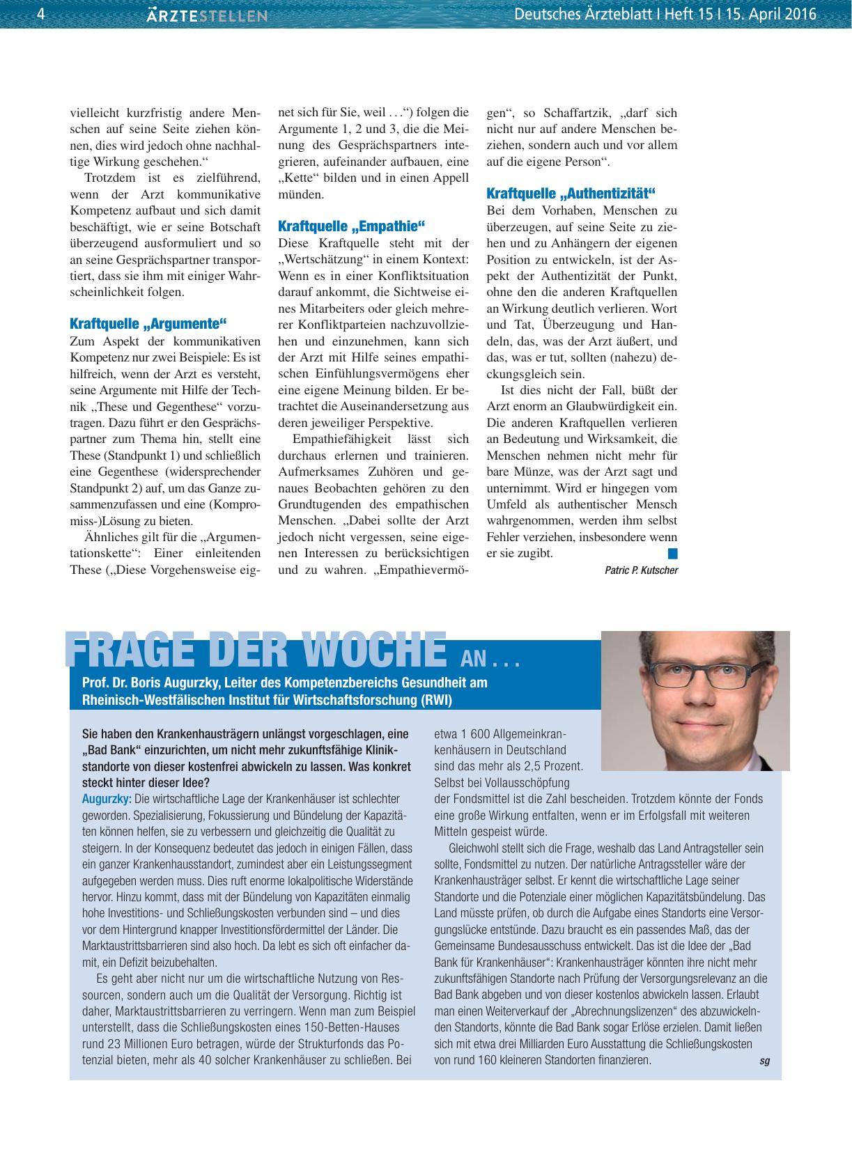 Vorschauseite 1: Frage der Woche an. .. Prof. Dr. Boris Augurzky, Leiter des Kompetenzbereichs Gesundheit am Rheinisch-Westfälischen Institut für Wirtschaftsforschung (RWI)