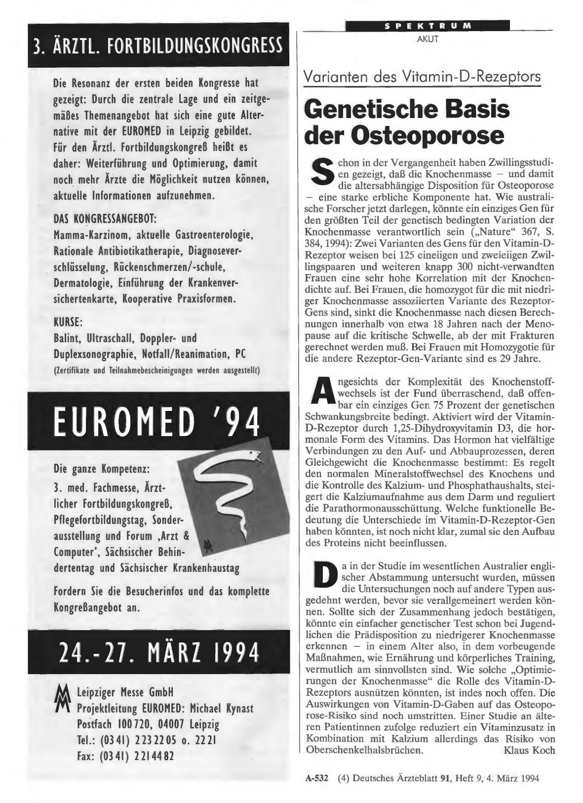 Vorschauseite 1: Varianten des Vitamin-D-Rezeptors: Genetische Basis der Osteoporose
