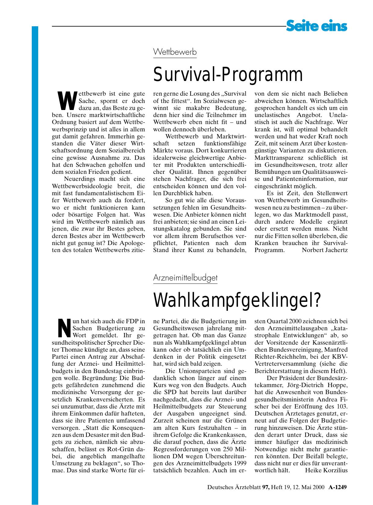 Vorschauseite 1: Arzneimittelbudget: Wahlkampfgeklingel?