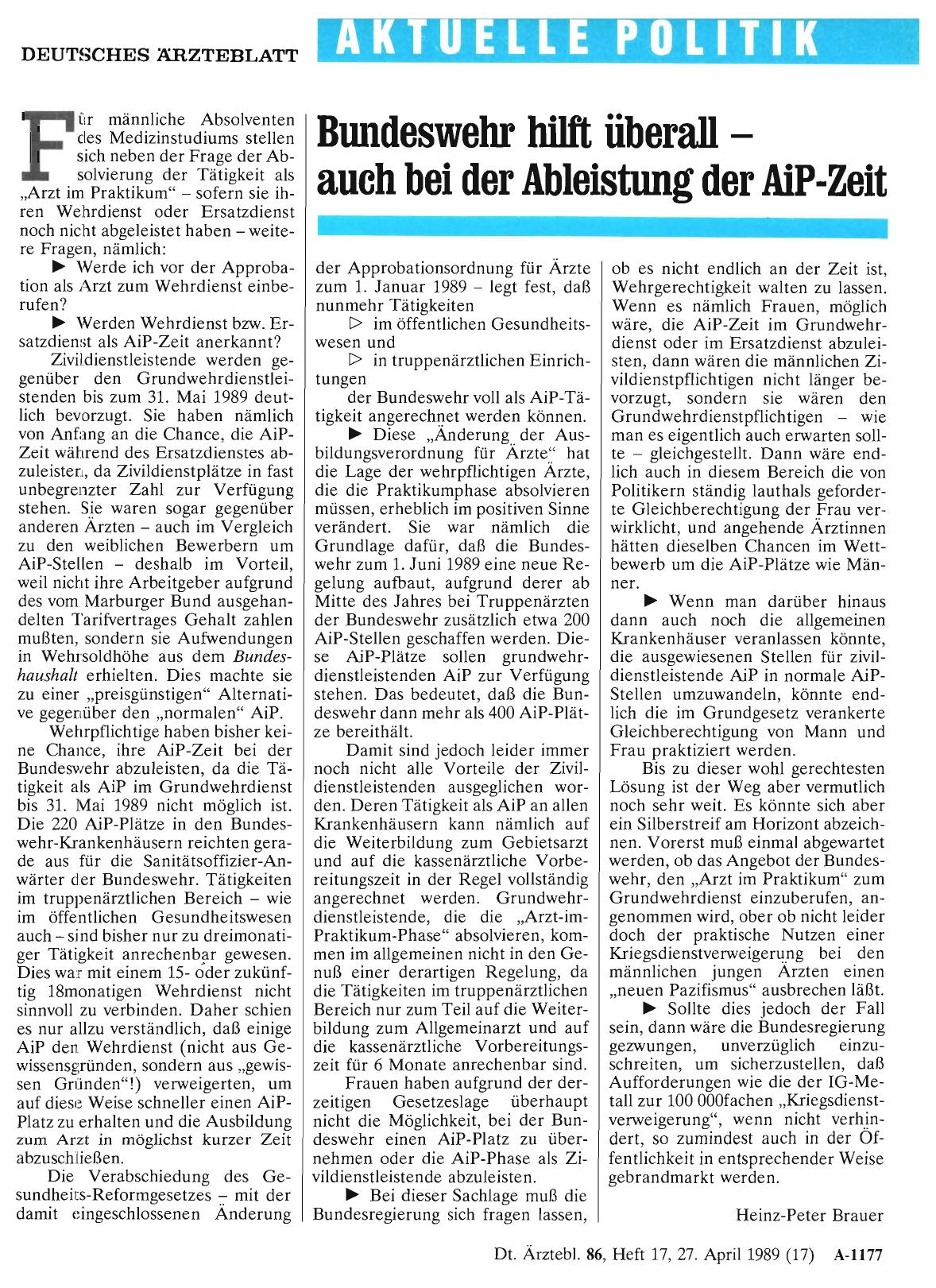 Vorschauseite 1: Bundeswehr hilft überall - auch bei der Ableistung der AiP-Zeit