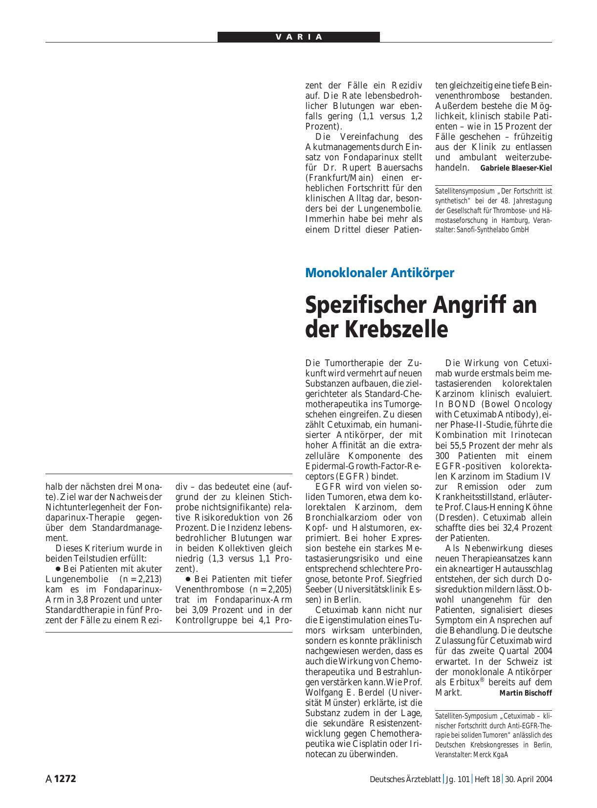 Vorschauseite 1: Monoklonaler Antikörper: Spezifischer Angriff an der Krebszelle
