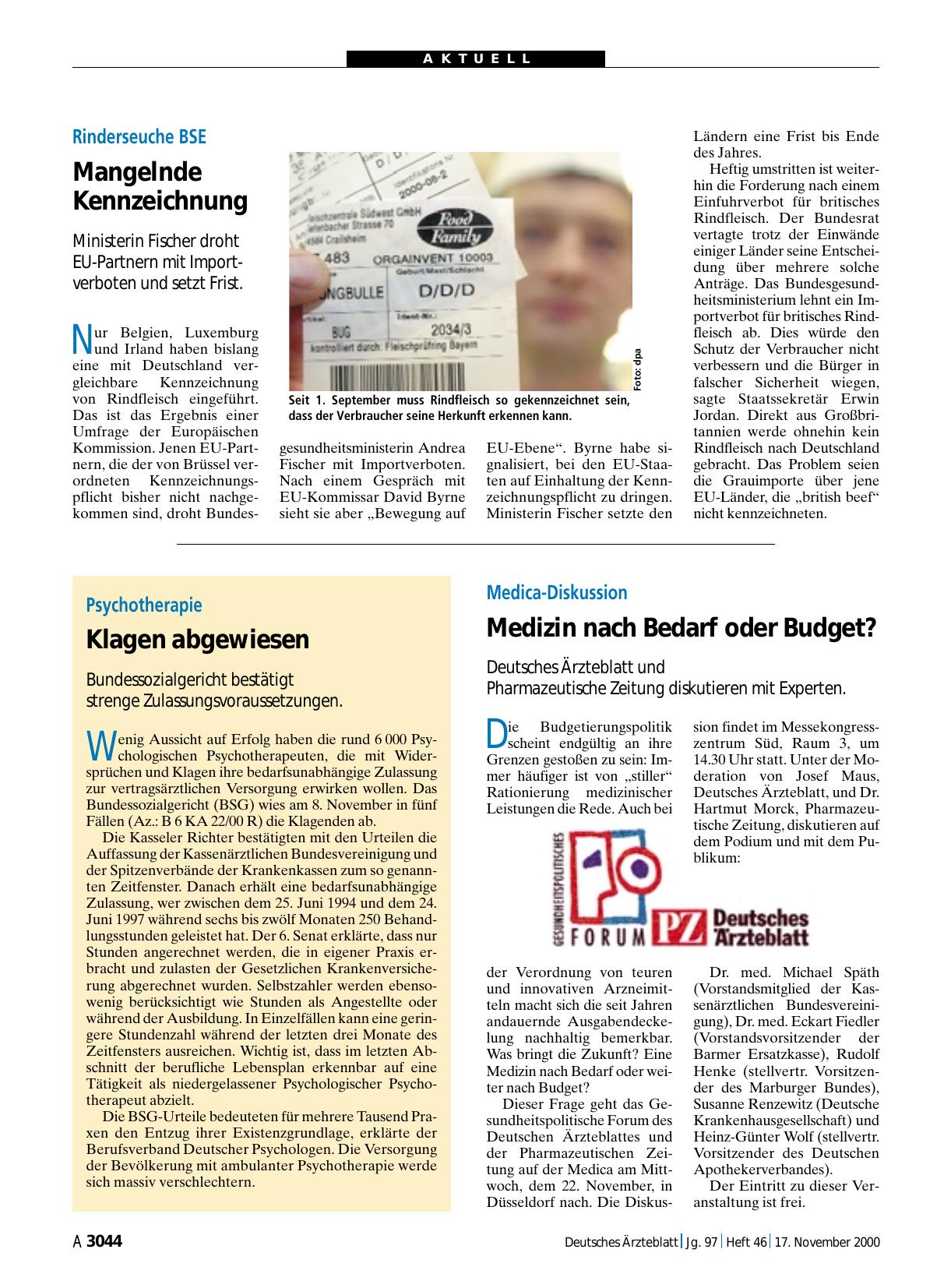 Vorschauseite 1: Medica-Diskussion: Medizin nach Bedarf oder Budget?