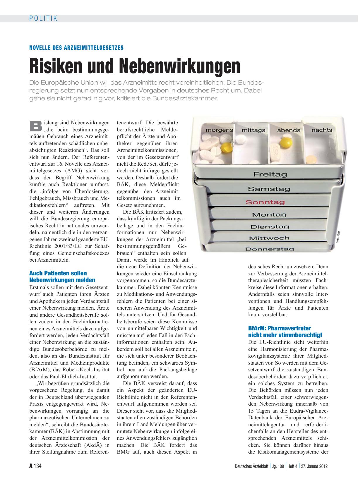 Vorschauseite 1: Novelle des Arzneimittelgesetzes: Risiken und Nebenwirkungen