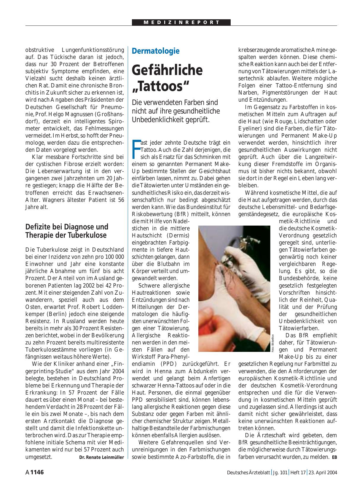 Vorschauseite 1: Dermatologie: Gefährliche „Tattoos“