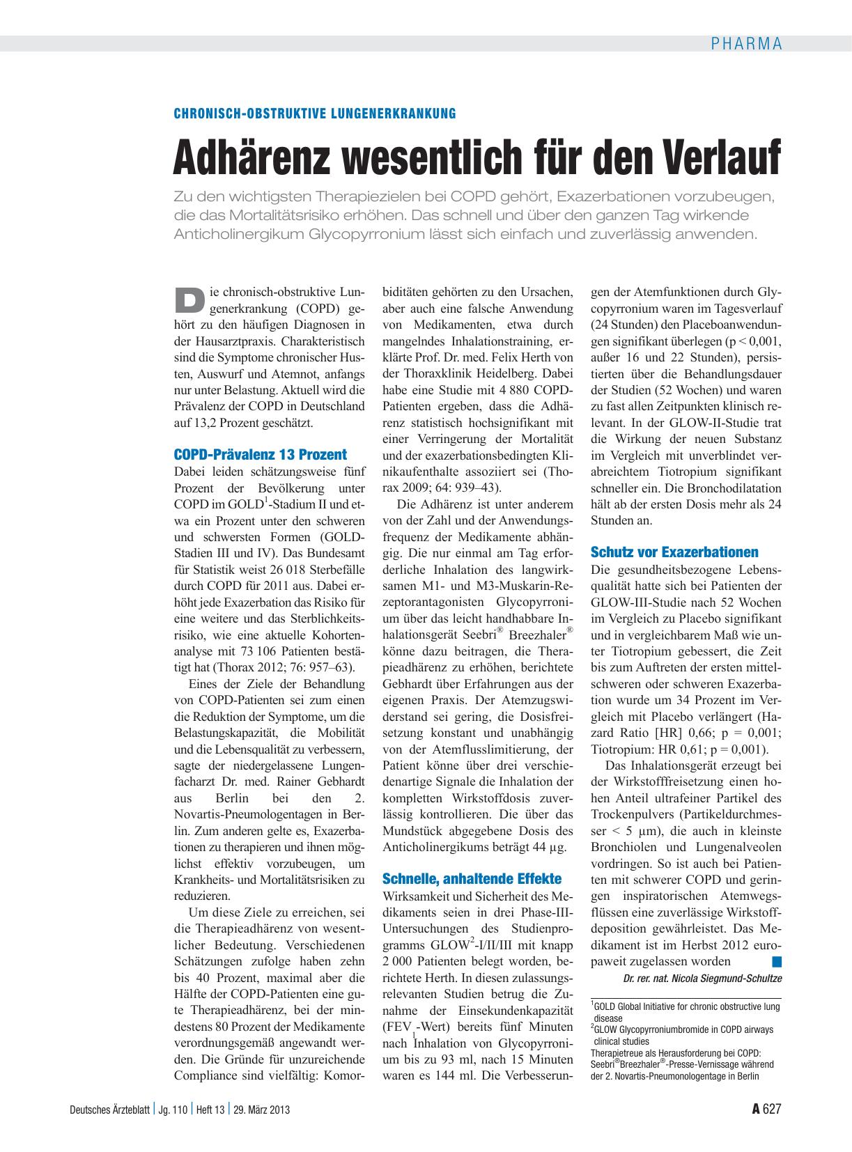 Vorschauseite 1: Chronisch-obstruktive Lungenerkrankung: Adhärenz wesentlich für den Verlauf