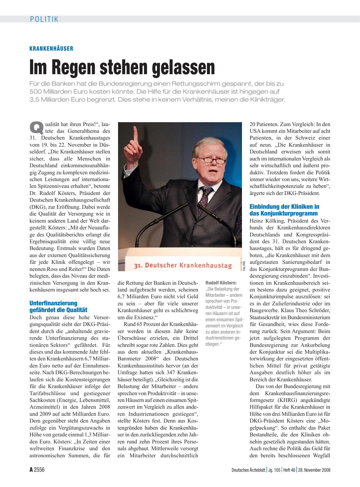 Vorschauseite 1: Krankenhäuser: Im Regen stehen gelassen