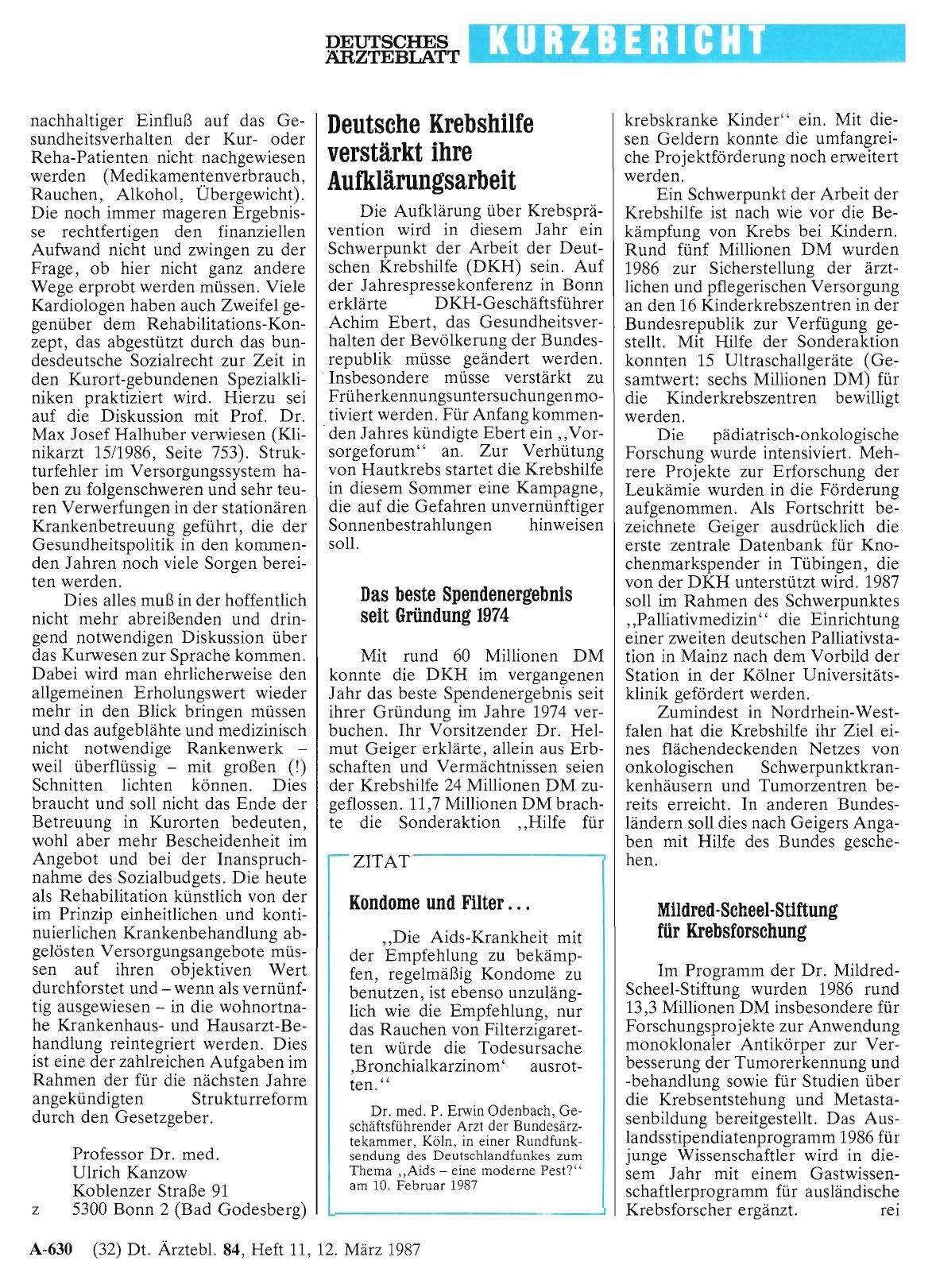 Vorschauseite 1: Deutsche Krebshilfe verstärkt ihre Aufklärungsarbeit