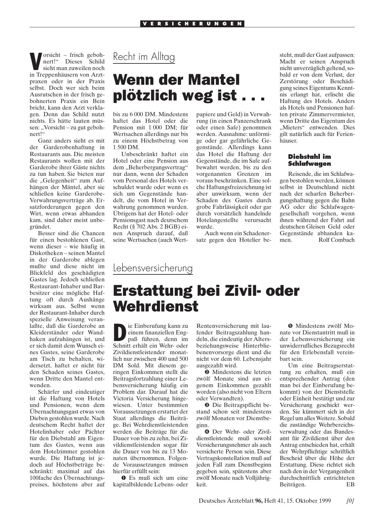 Vorschauseite 1: Lebensversicherung: Erstattung bei Ziviloder Wehrdienst