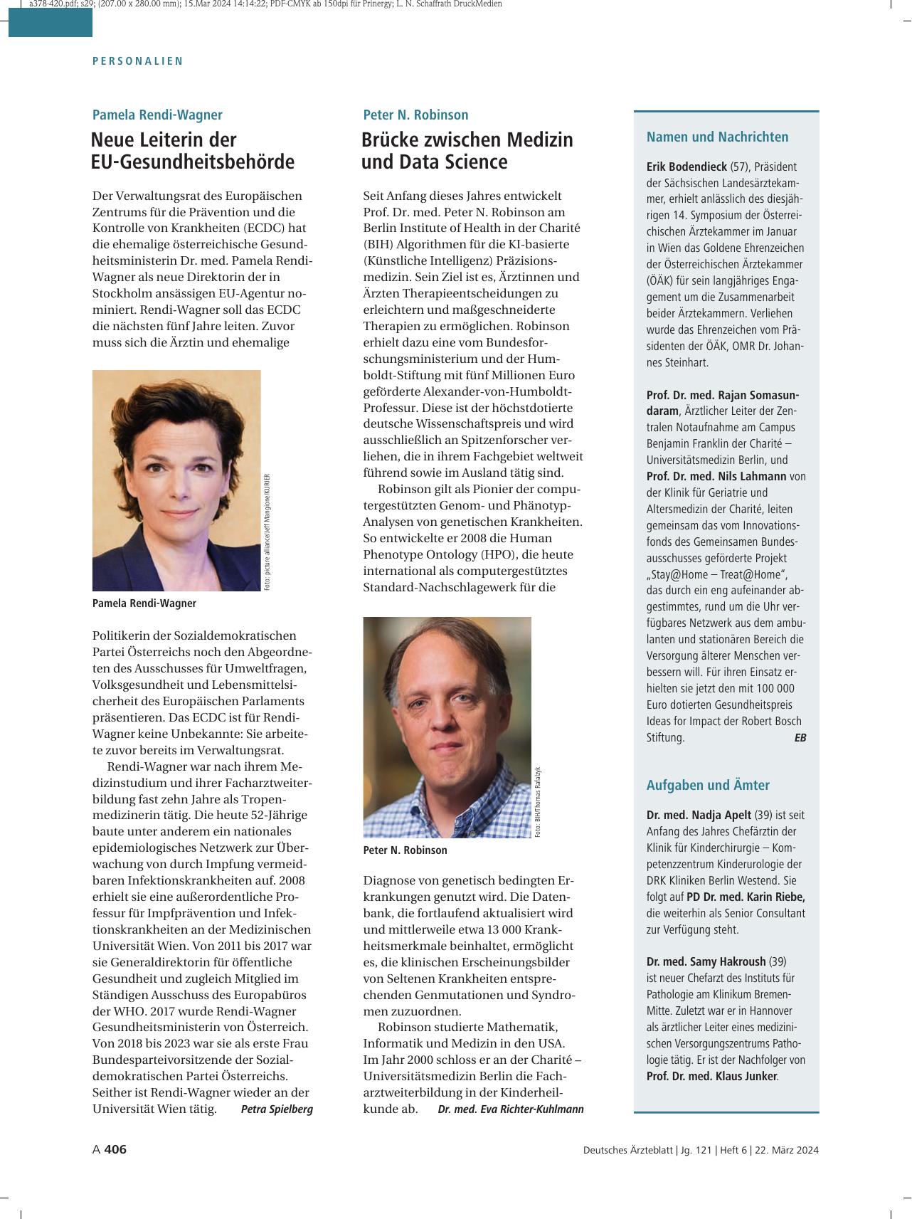 Vorschauseite 1: Peter N. Robinson: Brücke zwischen Medizin und Data Science