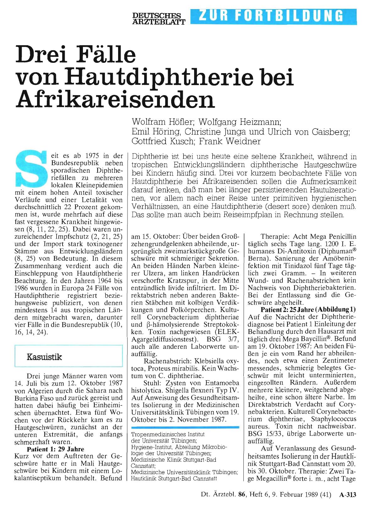 Vorschauseite 1: Drei Fälle von Hautdiphtherie bei Afrikareisenden