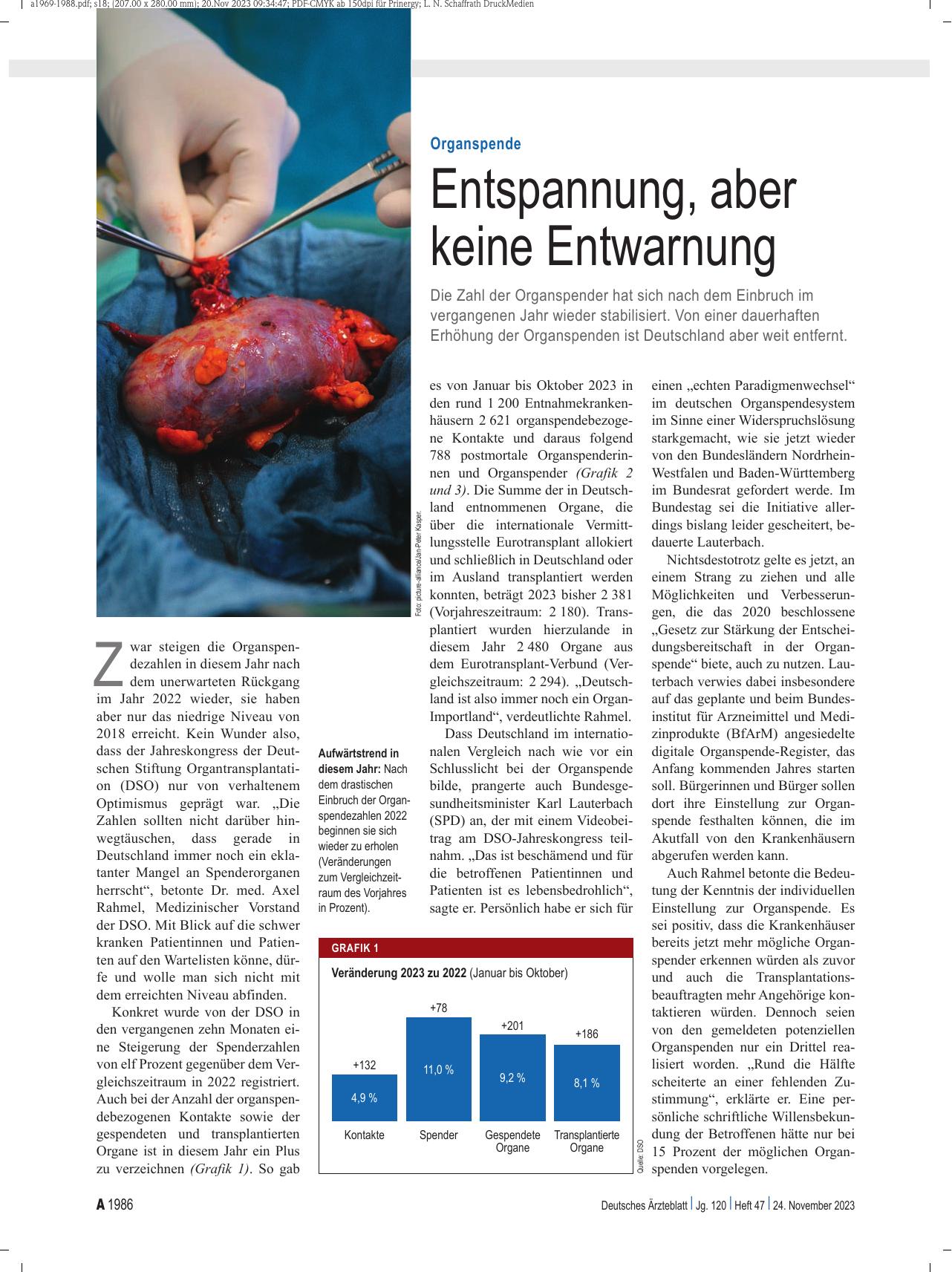 Vorschauseite 1: Organspende: Entspannung, aber keine Entwarnung