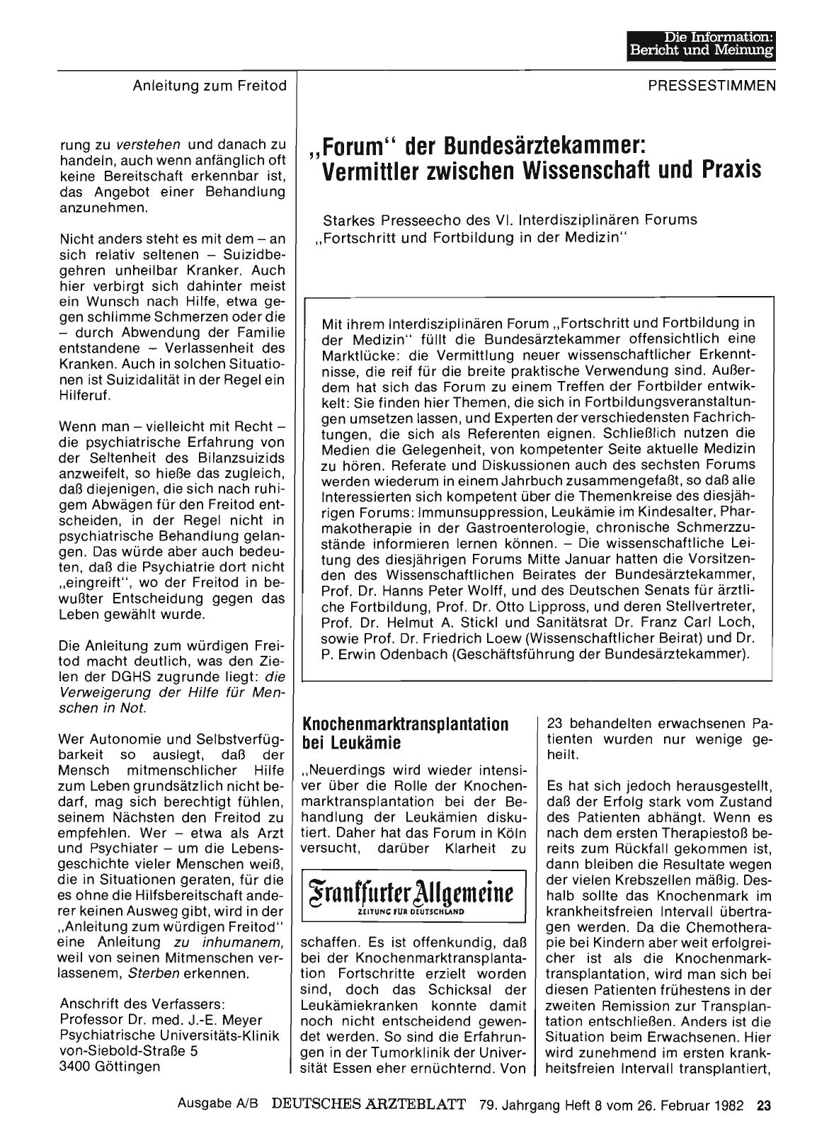 Vorschauseite 1: „Forum“ der Bundesärztekammer: Vermittler zwischen Wissenschaft und Praxis