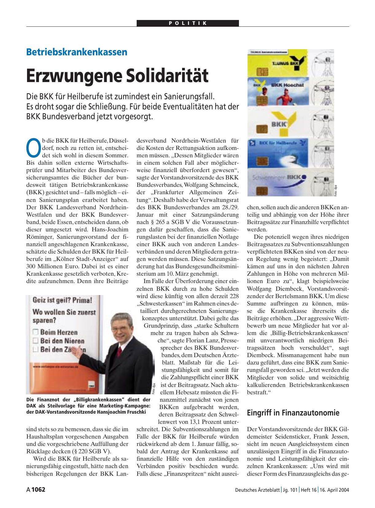 Vorschauseite 1: Betriebskrankenkassen: Erzwungene Solidarität