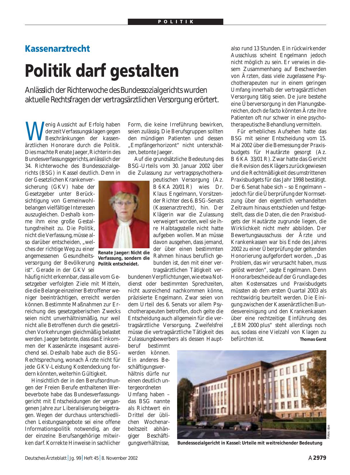 Vorschauseite 1: Kassenarztrecht: Politik darf gestalten