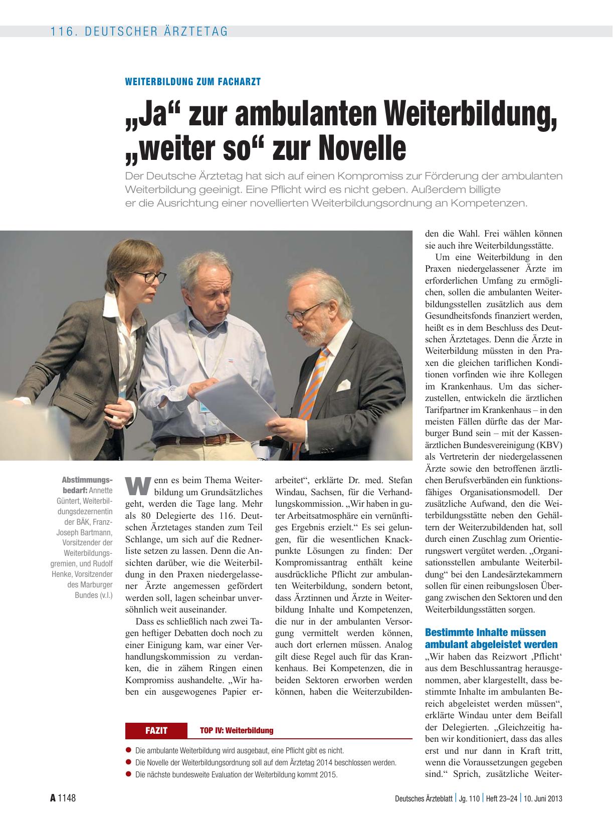 Vorschauseite 1: Weiterbildung zum Facharzt: „Ja“ zur ambulanten Weiterbildung, „weiter so“ zur Novelle