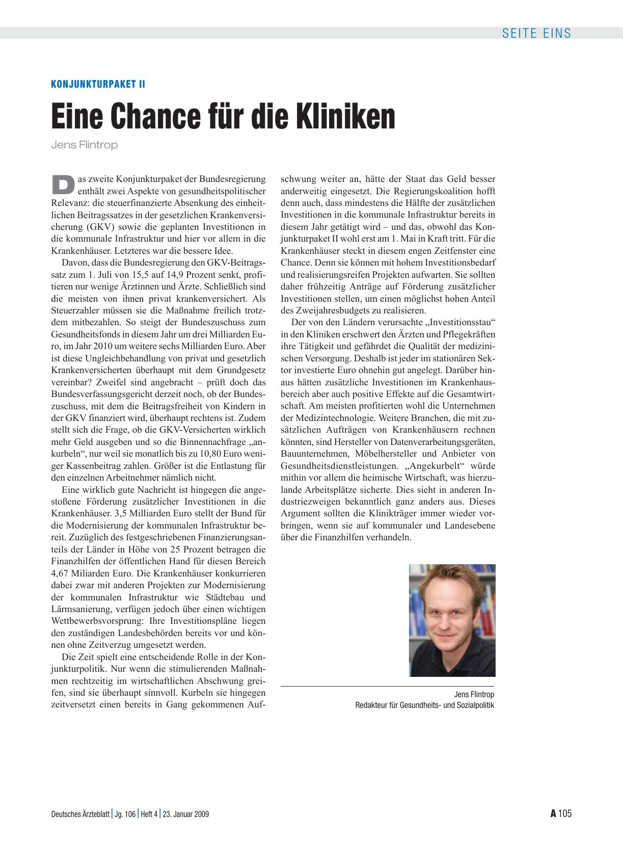 Vorschauseite 1: Konjunkturpaket II: Eine Chance für die Kliniken