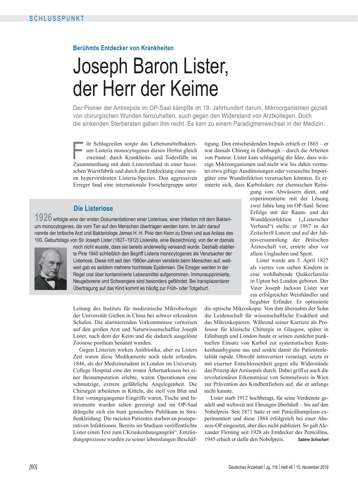Vorschauseite 1: Berühmte Entdecker von Krankheiten: Joseph Baron Lister, der Herr der Keime