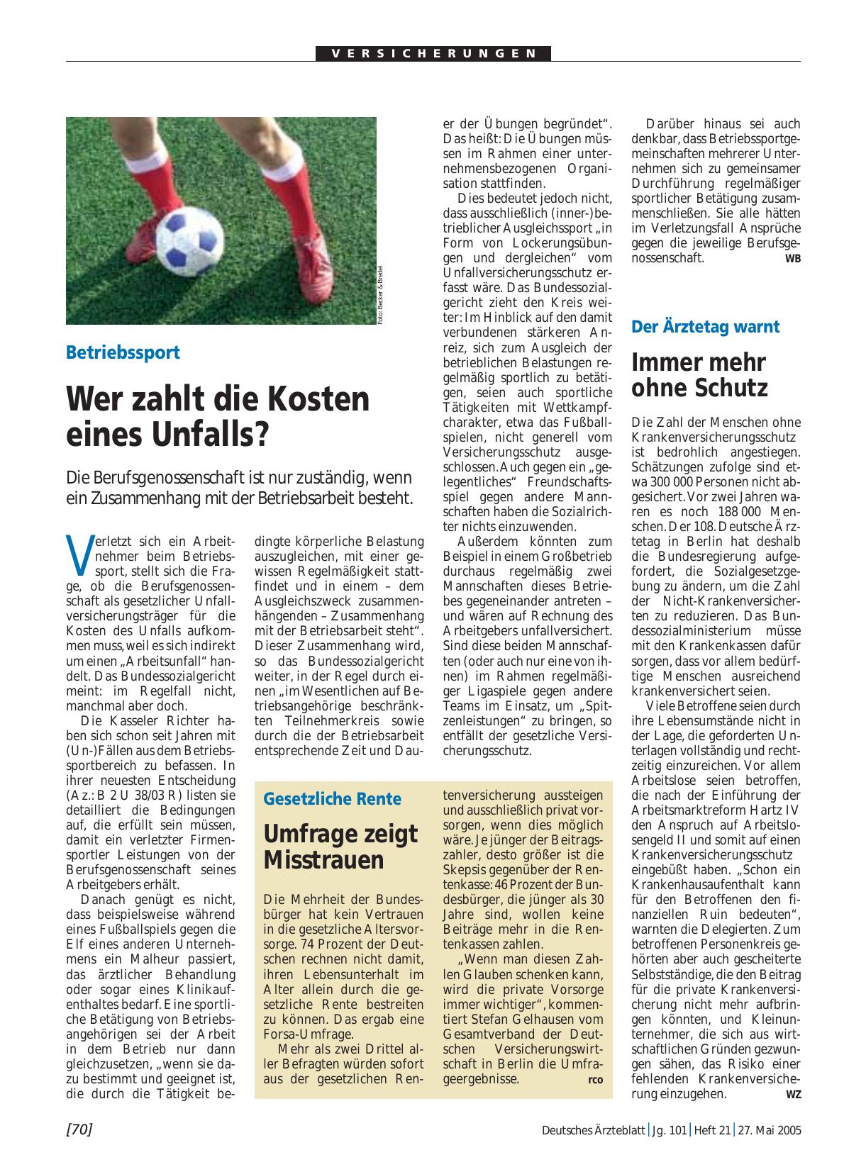 Vorschauseite 1: Betriebssport: Wer zahlt die Kosten eines Unfalls?