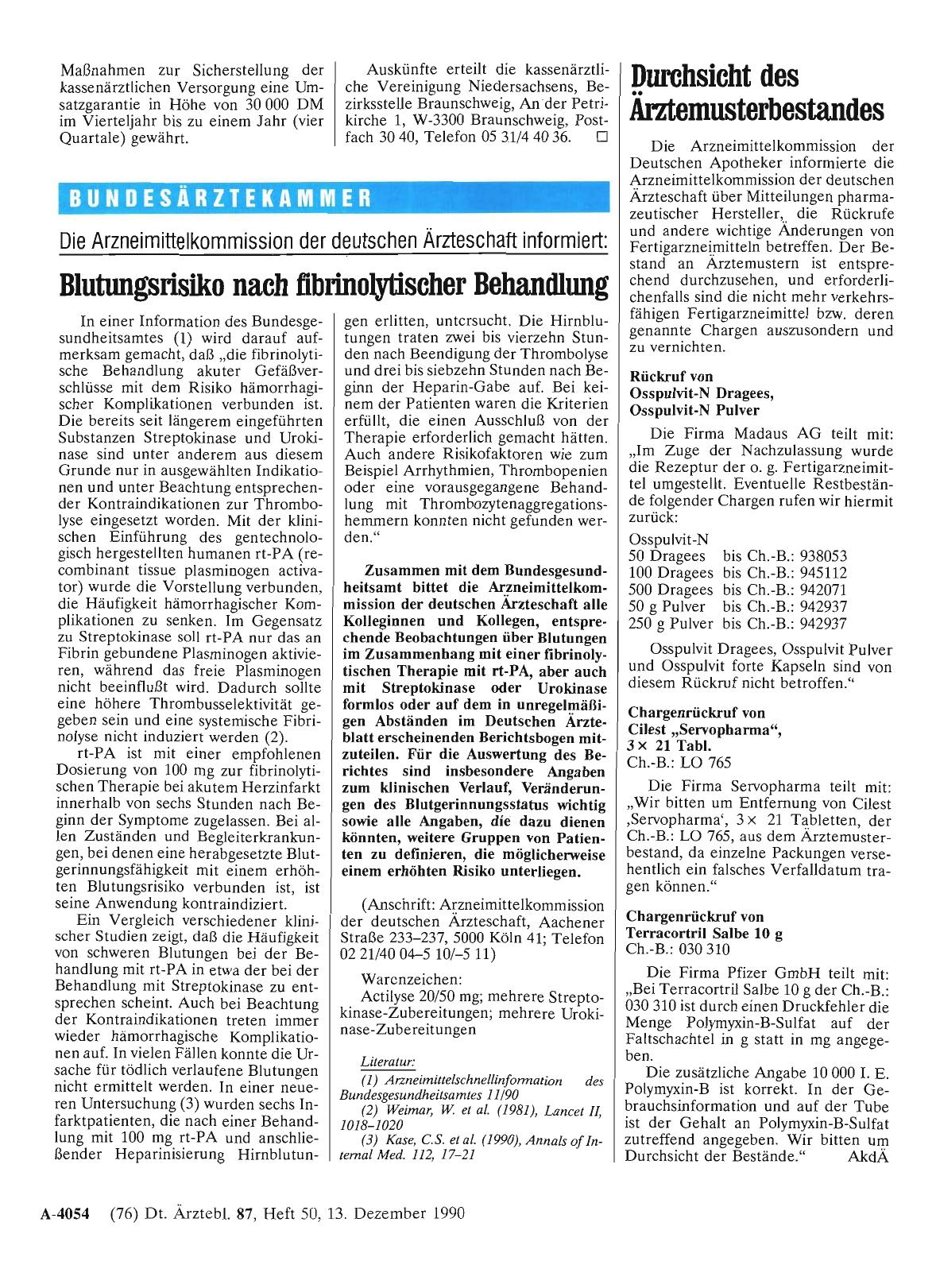 Vorschauseite 1: Die Arzneimittelkommission der deutschen Ärzteschaft informiert: Durchsicht des Ärztemusterbestandes