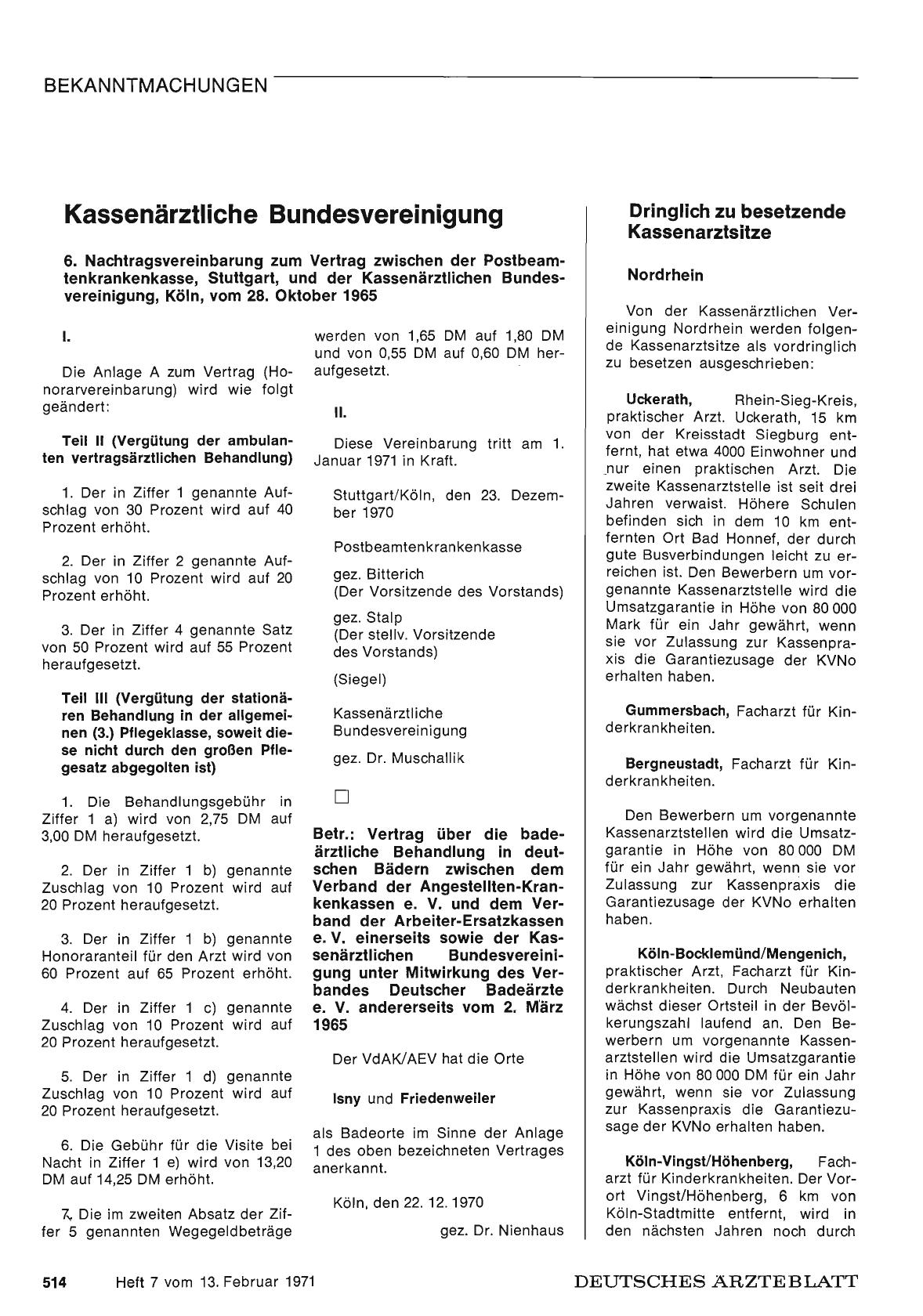 Vorschauseite 1: Kassenärztliche Bundesvereinigung: 6. Nachtragsvereinbarung zum Vertrag zwischen der Postbeamtenkrankenkasse, Stuttgart, und der Kassenärztlichen Bundesvereinigung, Köln, vom 28.…