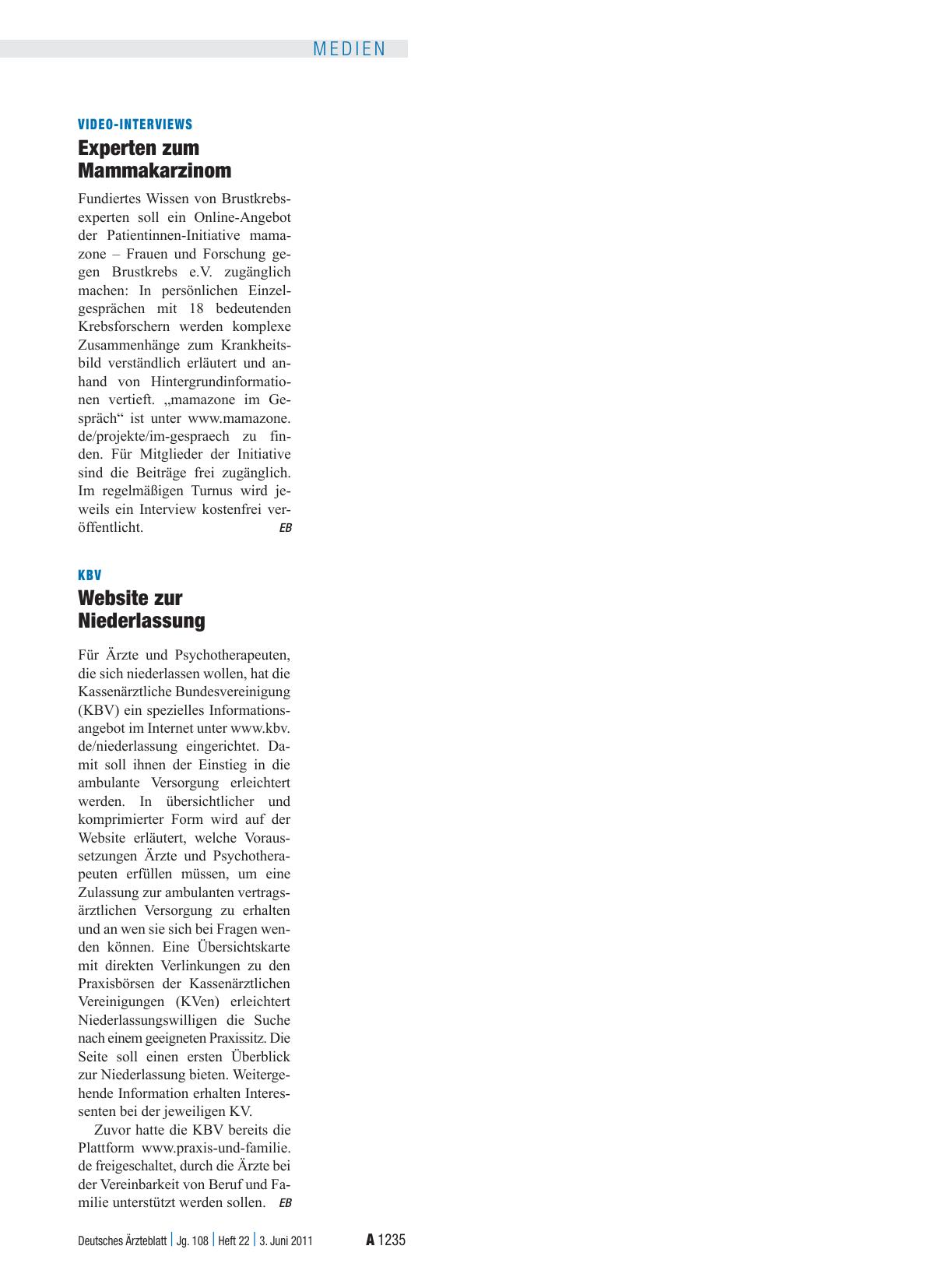 Vorschauseite 1: KBV: Website zur Niederlassung