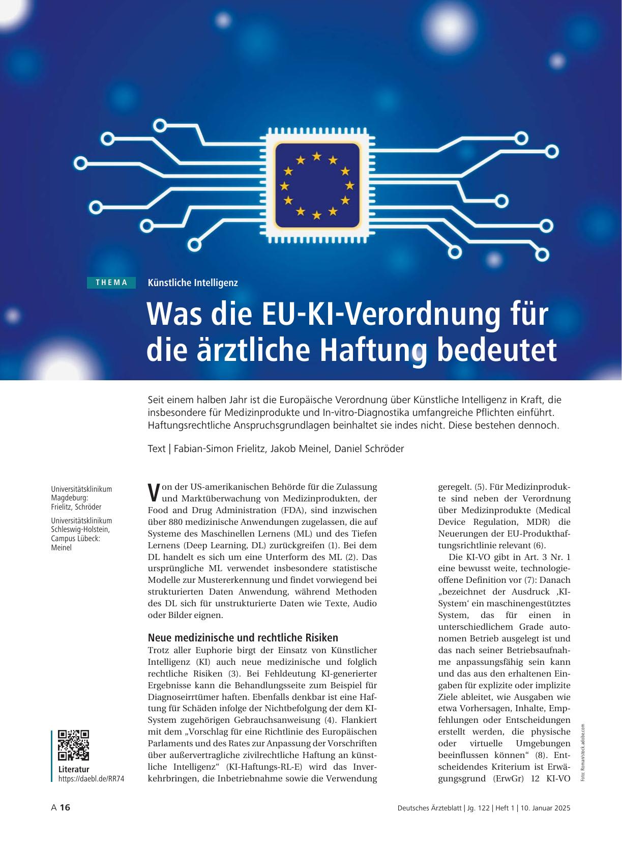 Vorschauseite 1: Künstliche Intelligenz: Was die EU-KI-Verordnung für die ärztliche Haftung bedeutet