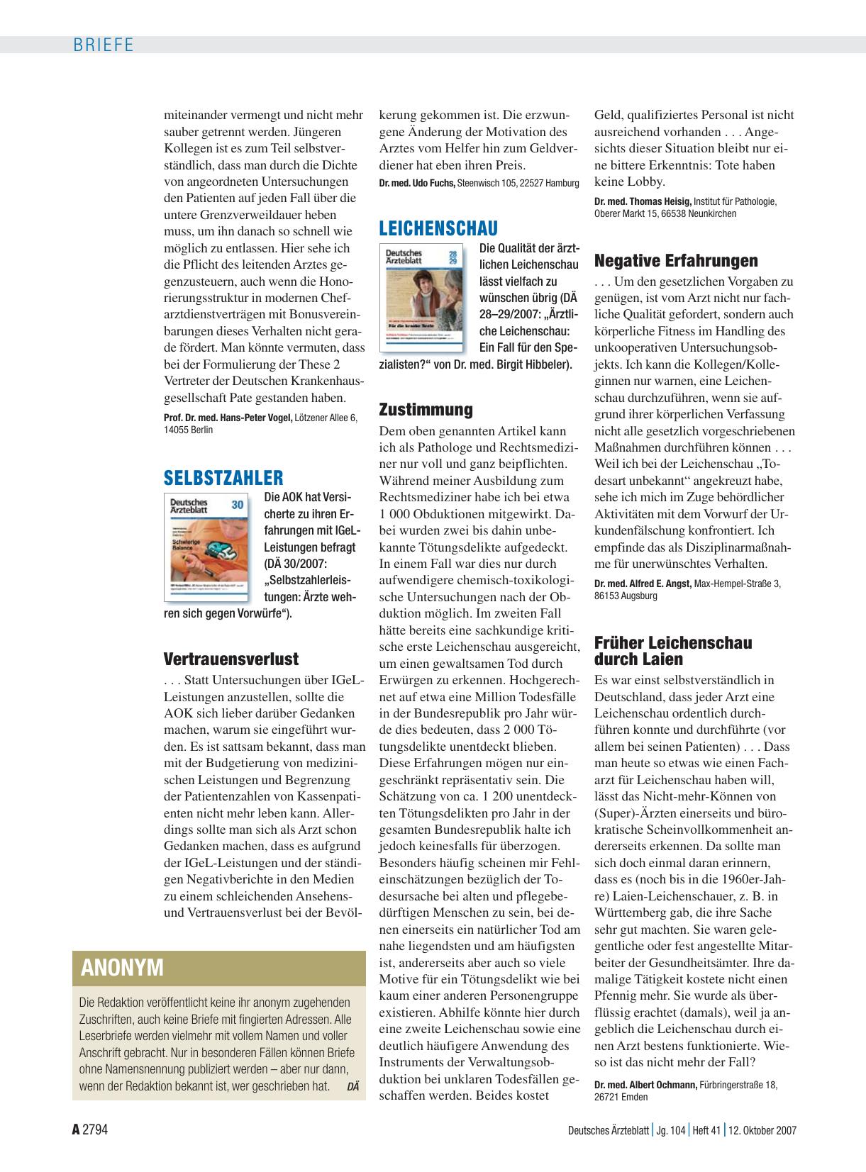 Vorschauseite 1: Leichenschau: Zustimmung