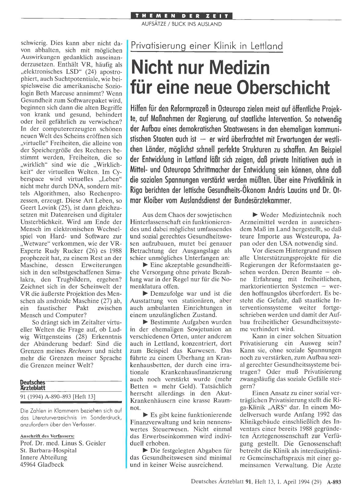 Vorschauseite 1: Privatisierung einer Klinik in Lettland: Nicht nur Medizin für eine neue Oberschicht