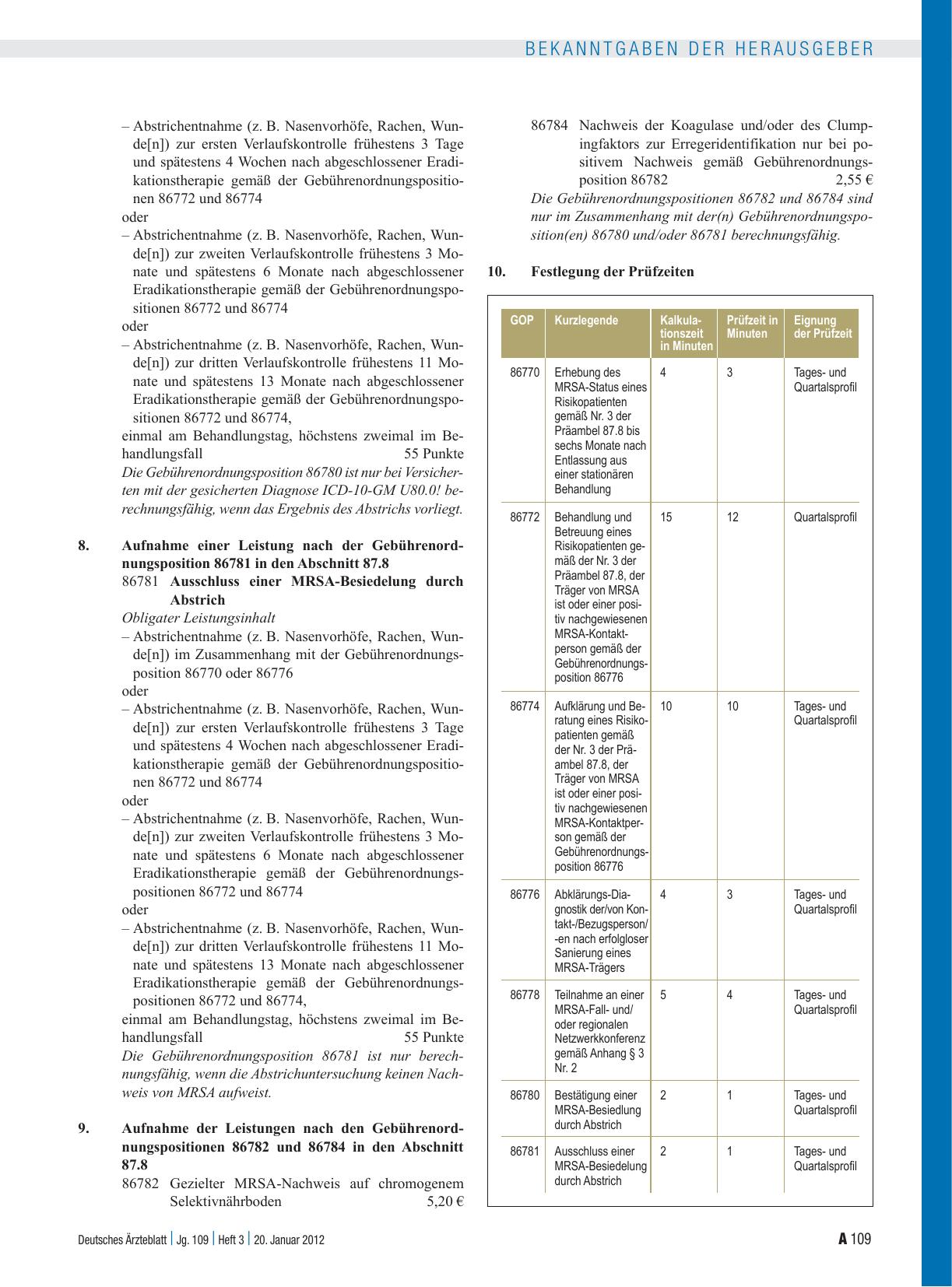 Vorschauseite 3: Beschluss des Bewertungsausschusses nach § 87 Abs. 1 Satz 1 SGB V in seiner 266. Sitzung am 14. Dezember 2011