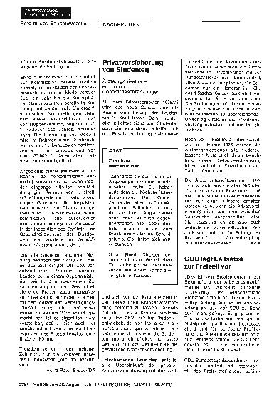 Vorschauseite 1: Privatversicherung von Studenten: Ärzteorganisationen empfehlen Honorarbeschränkungen