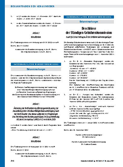 Vorschauseite 1: Beschlüsse der Ständigen Gebührenkommission nach § 52 des Vertrages Ärzte Unfallversicherungsträger