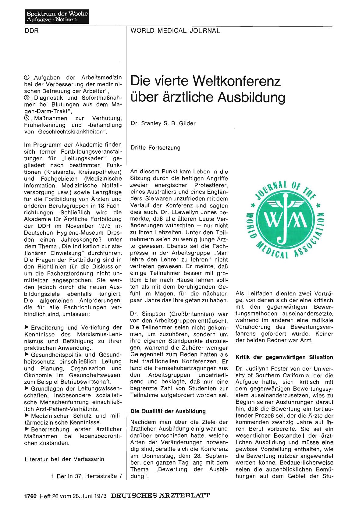Vorschauseite 1: Die vierte Weltkonferenz über ärztliche Ausbildung
