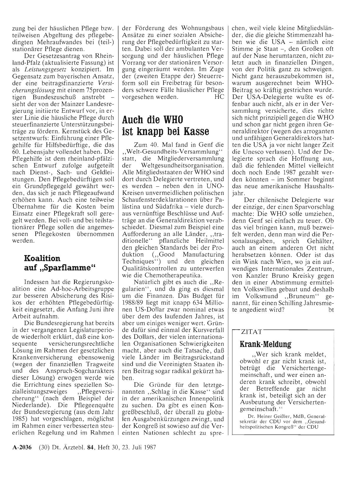 Vorschauseite 1: Auch die WHO ist knapp bei Kasse