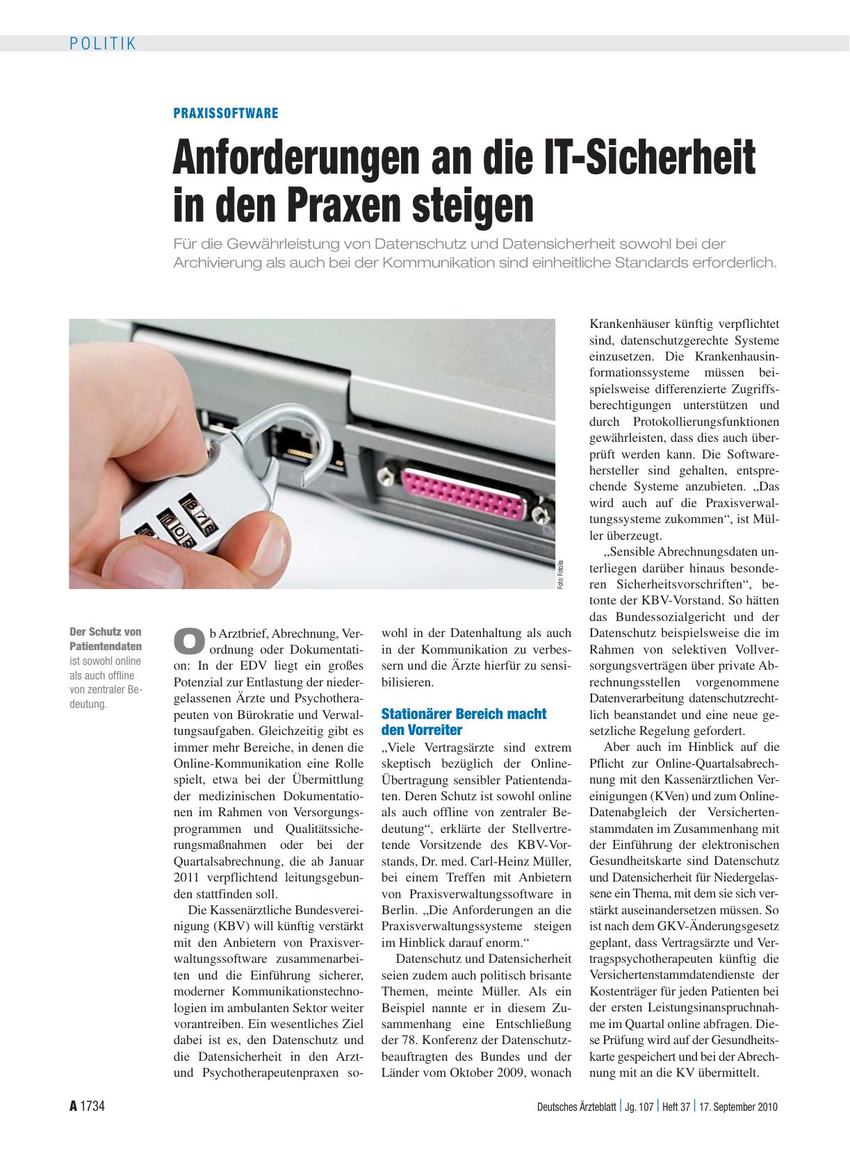 Vorschauseite 1: Praxissoftware: Anforderungen an die IT-Sicherheit in den Praxen steigen