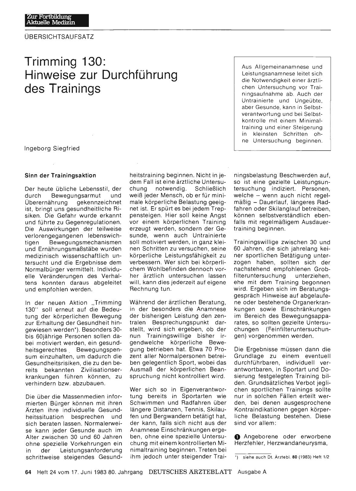 Vorschauseite 1: Trimming 130: Hinweise zur Durchführung des Trainings