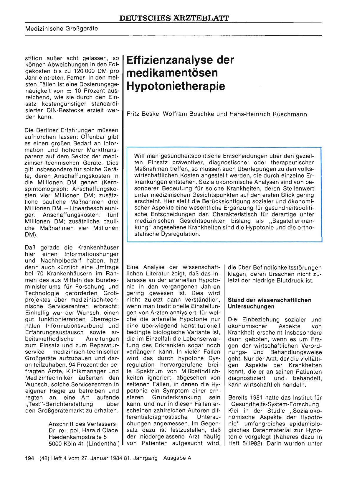 Vorschauseite 1: Effizienzanalyse der medikamentösen Hypotonietherapie