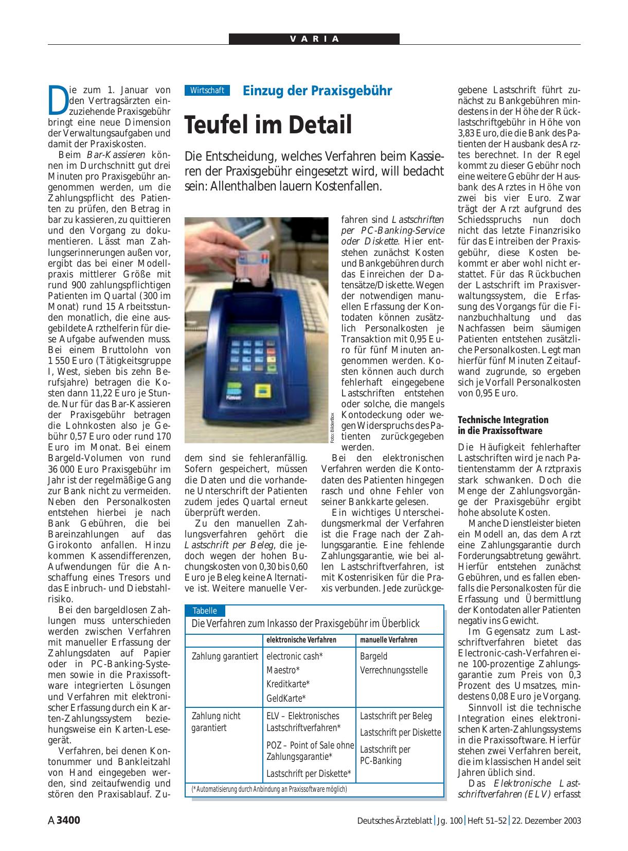 Vorschauseite 1: Einzug der Praxisgebühr: Teufel im Detail