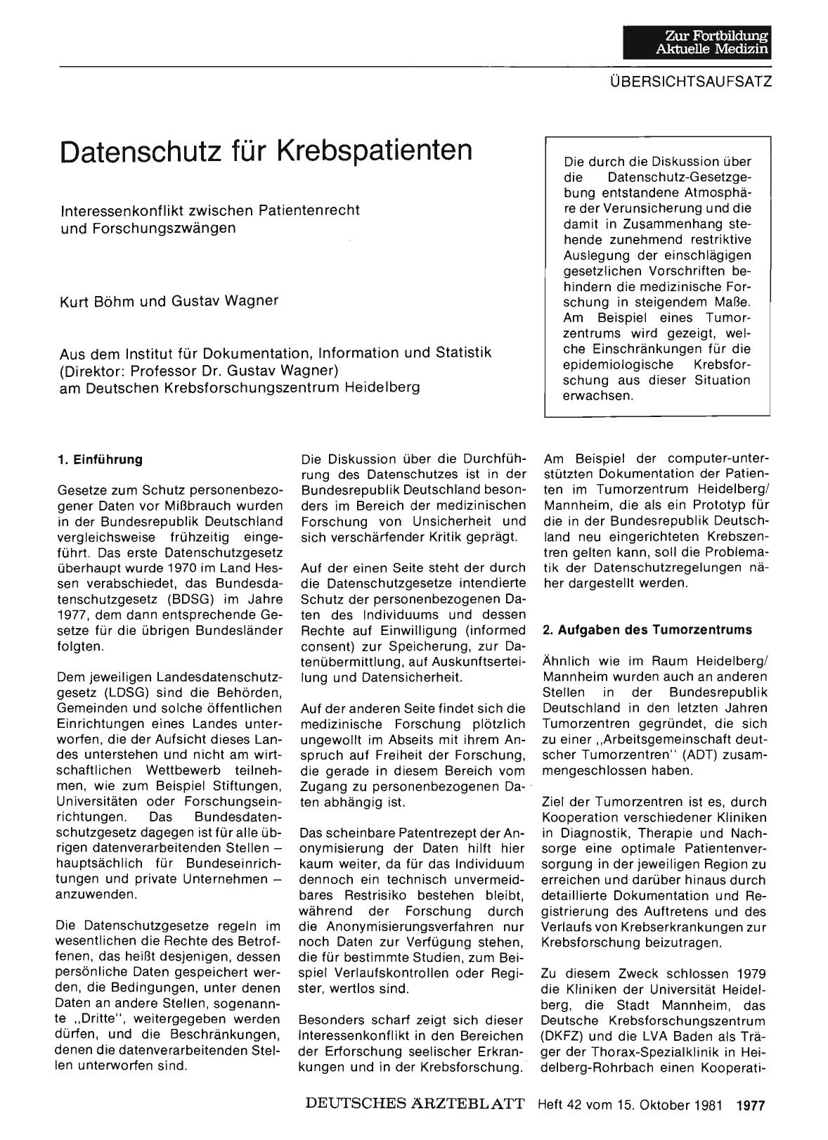 Vorschauseite 1: Datenschutz für Krebspatienten
