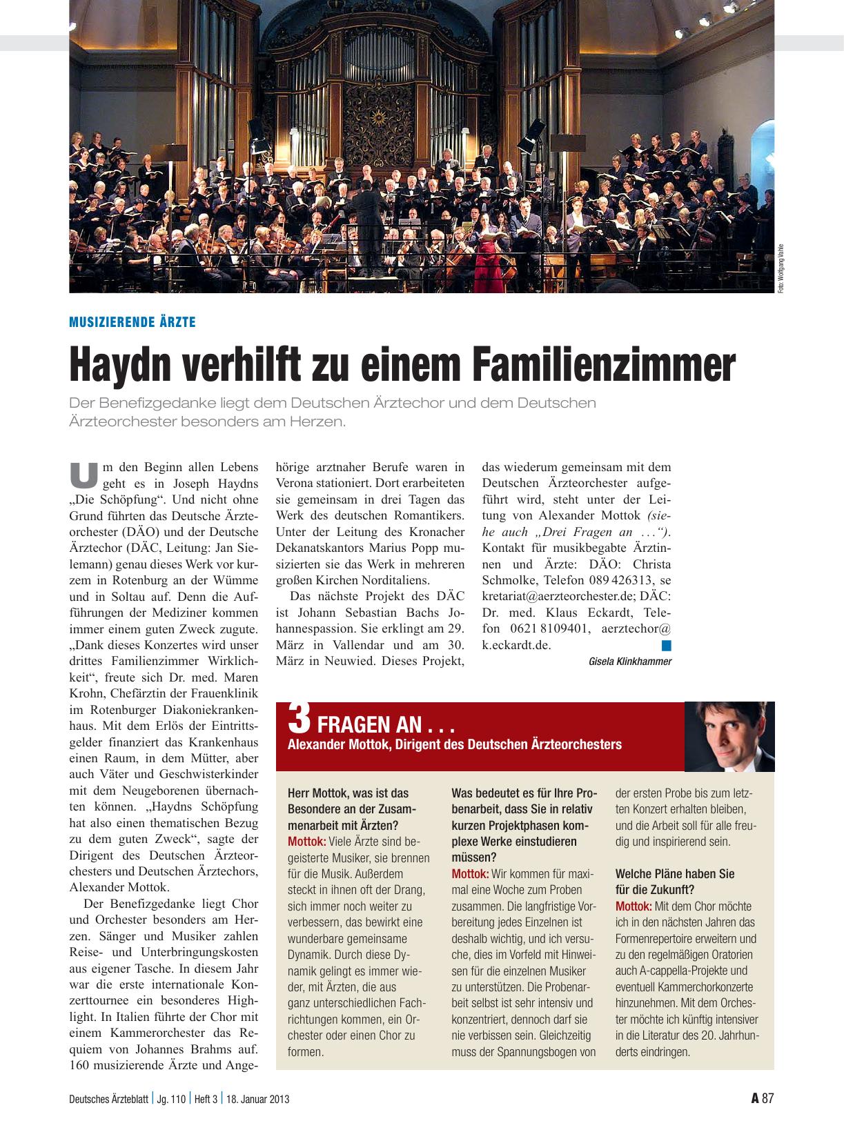 Vorschauseite 1: Musizierende Ärzte: Haydn verhilft zu einem Familienzimmer