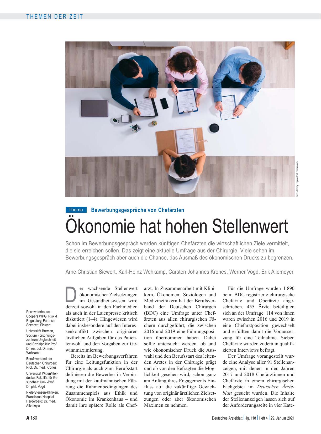 Vorschauseite 1: Bewerbungsgespräche von Chefärzten: Ökonomie hat hohen Stellenwert