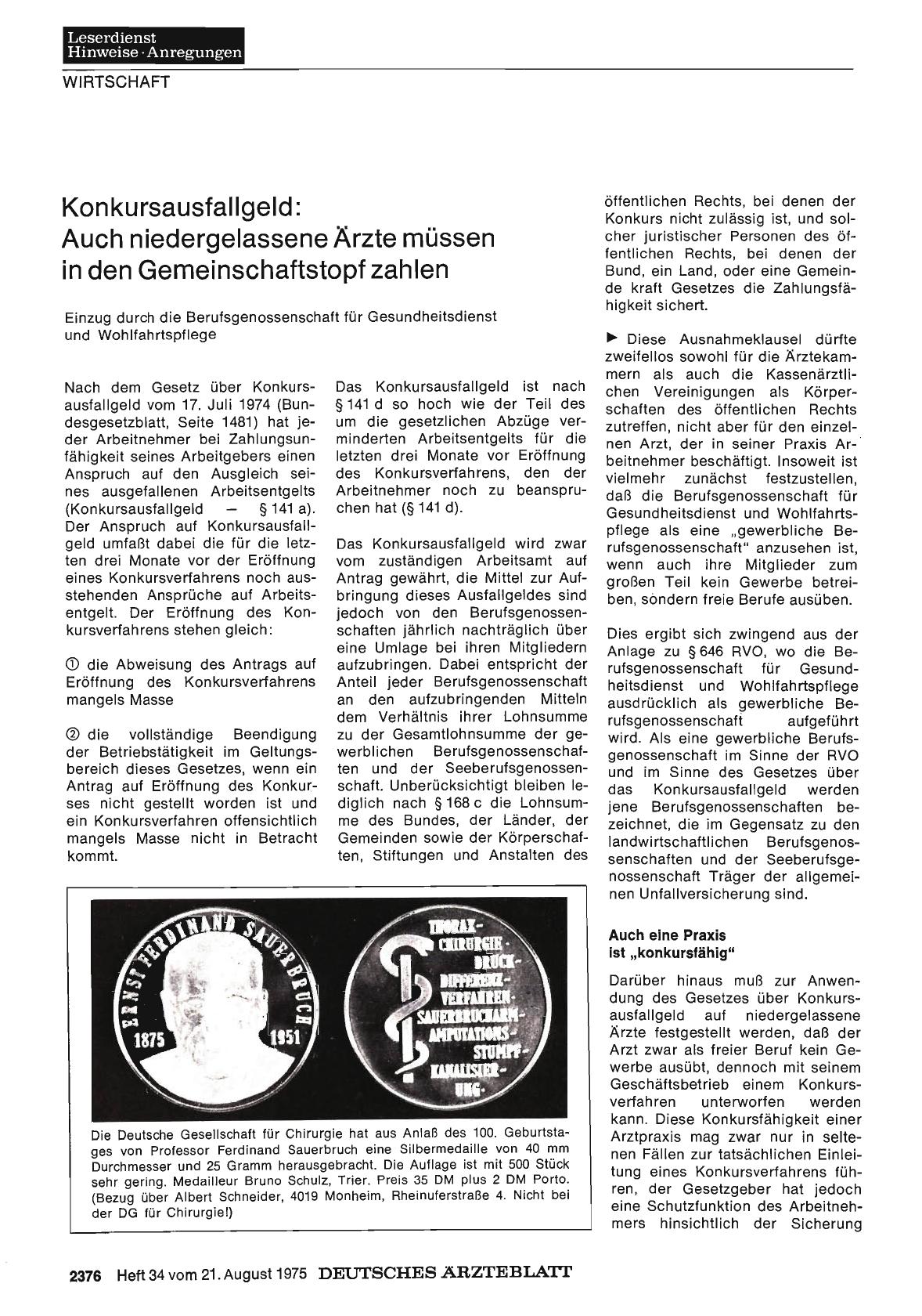 Vorschauseite 1: Konkursausfallgeld: Auch niedergelassene Ärzte müssen in den Gemeinschaftstopf zahlen