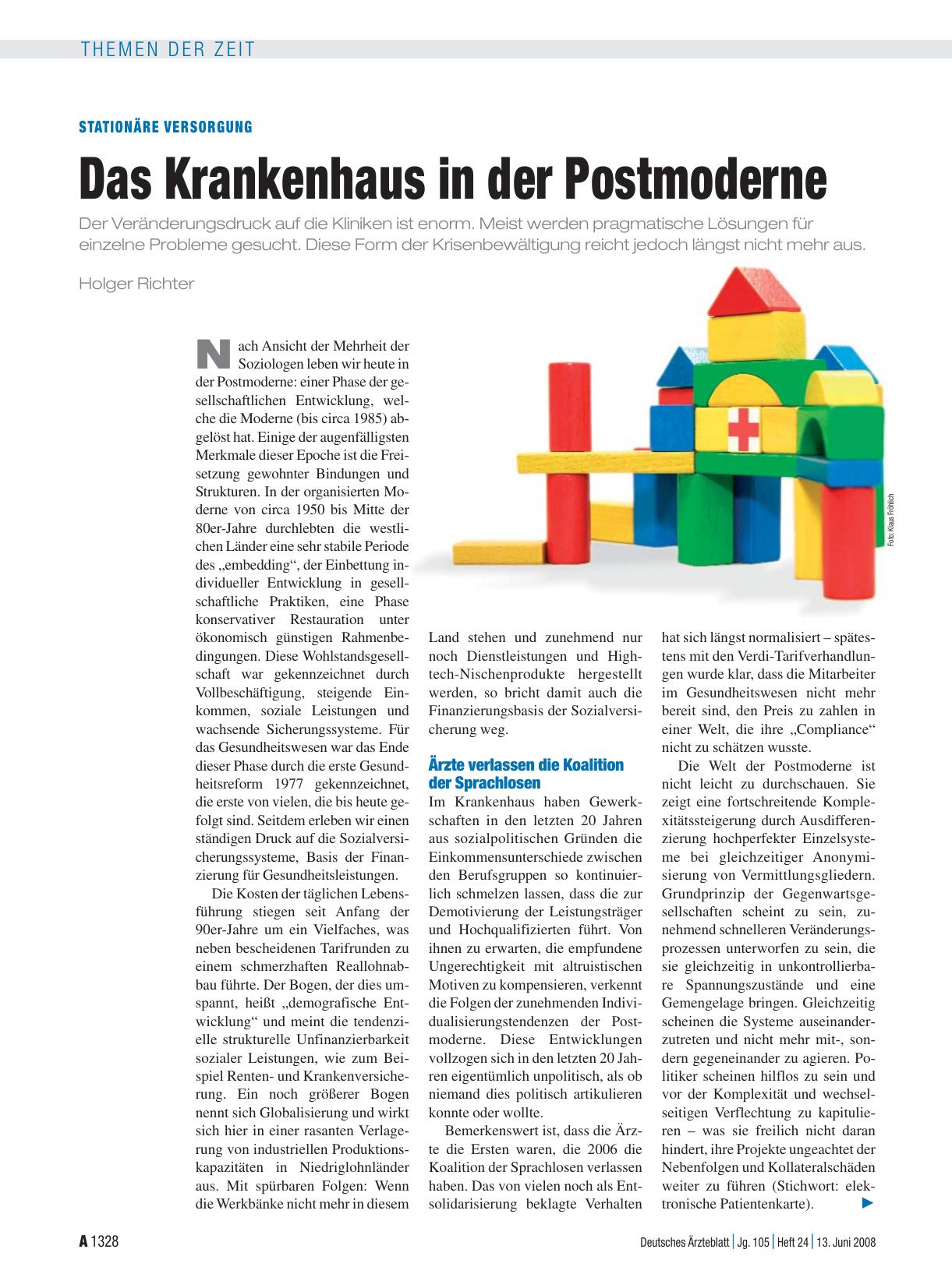 Vorschauseite 1: Stationäre Versorgung: Das Krankenhaus in der Postmoderne
