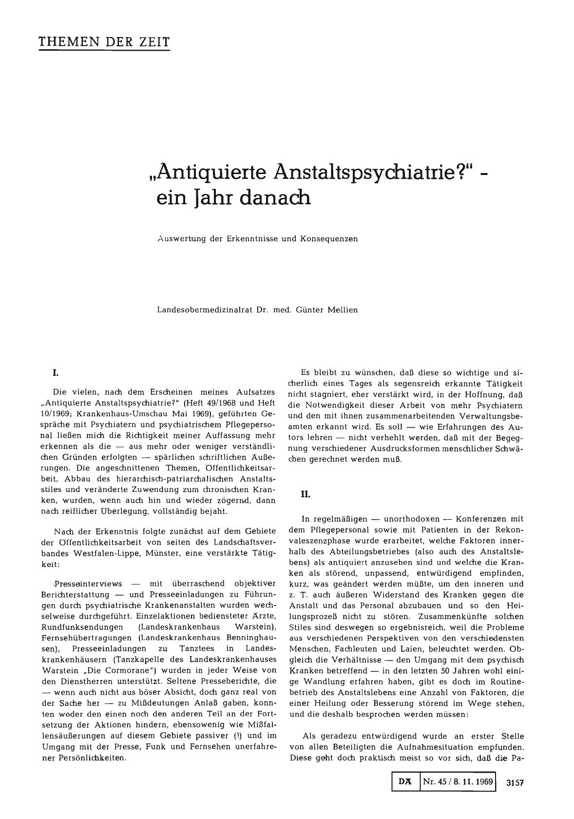 Vorschauseite 1: „Antiquierte Anstaltspsychiatrie? " - ein Jahr danach