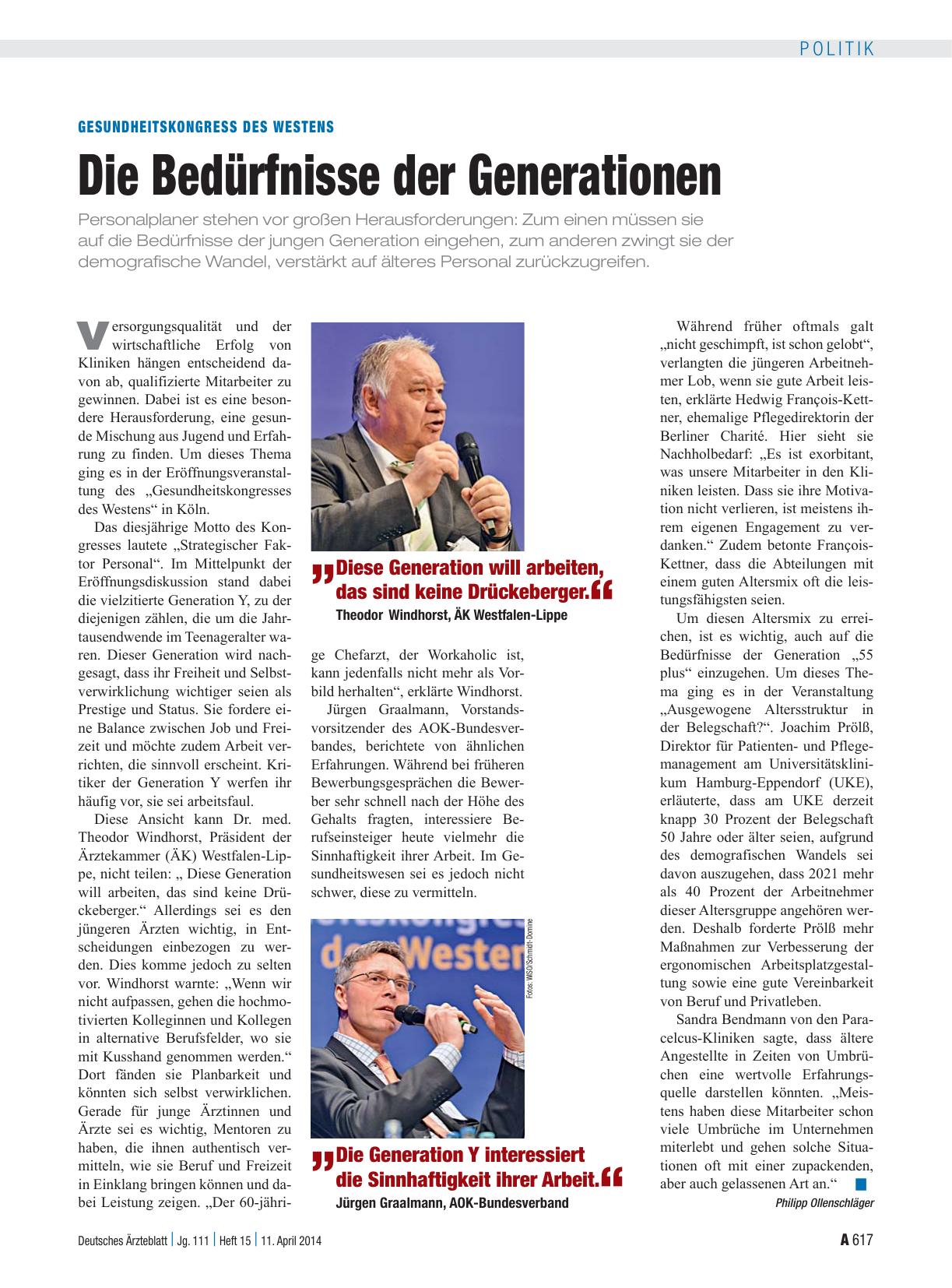 Vorschauseite 1: Gesundheitskongress des Westens: Die Bedürfnisse der Generationen